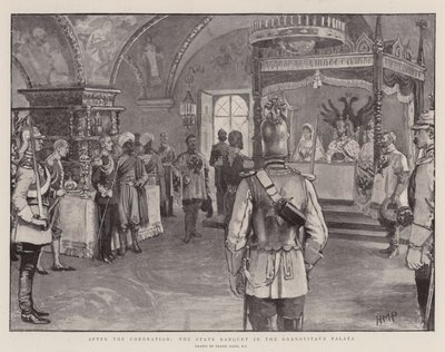 戴冠式の後、Granovitaya Palataの州宴会 作： Frank Dadd